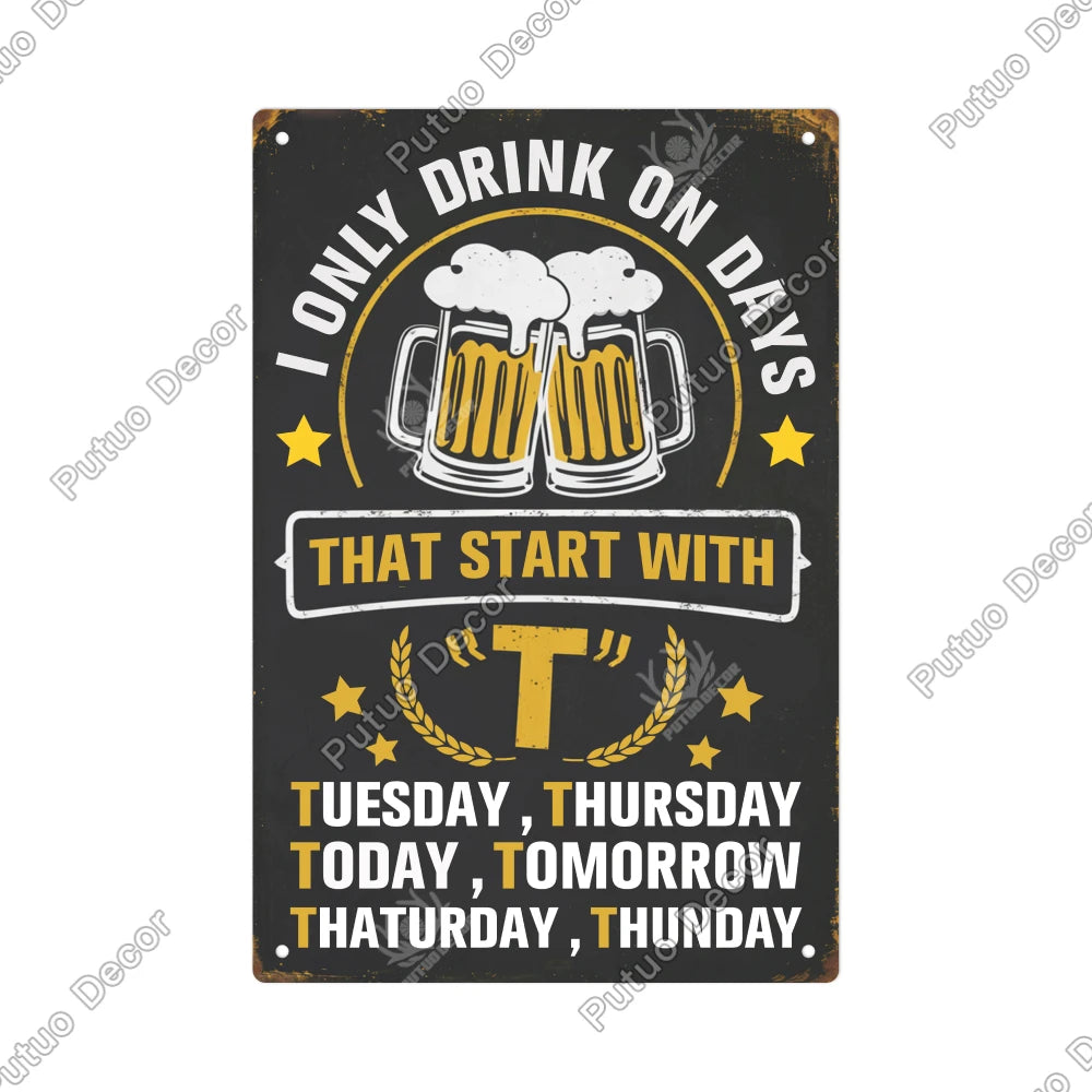 Funny Beer Metal Sign Plaque Vintage Pub Tin Wall Decor Several Styles, for Bar Man Cave Hand Painted Technique US Warehouse