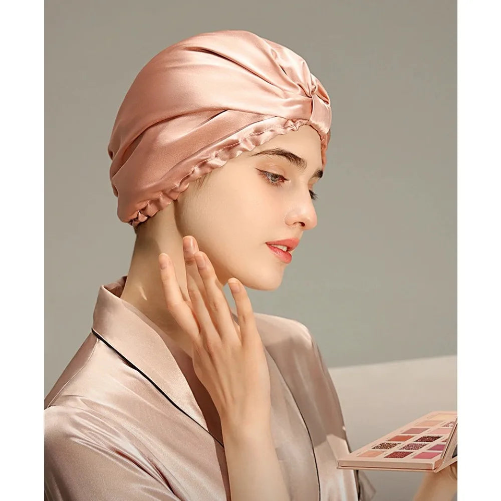 Trend 2026 Pure Silk Night Caps Mulberry Silk Sleeping Bonnet Hair Loss Hat Natural Silk Turban For Hair Sleeping Silk Headwrap