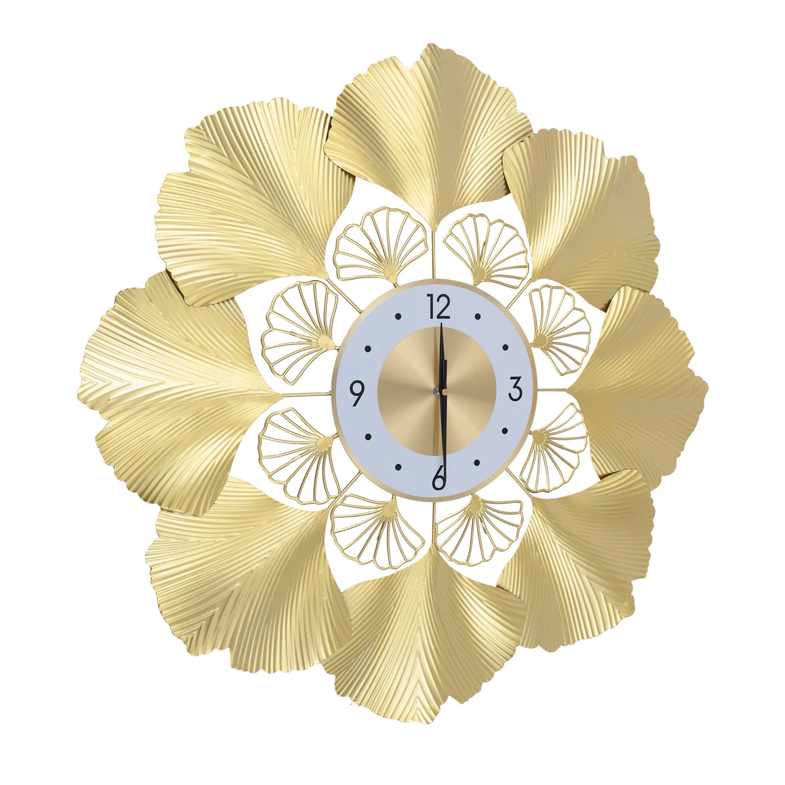 Ginkgo Wall Clock 3D Creative Ginkgo Wall Clock Golden Dial Design Silent Scanning Second Movement Digital Display Study Office