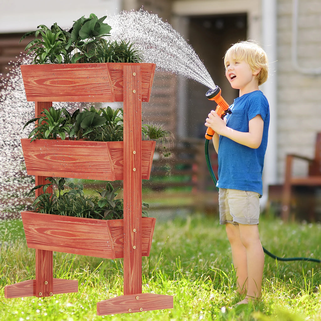 4 Tier Vertical Raised Planter Box Elevated Garden Bed Outdoor Wooden Herb Planter Ladder Vegetable Troughs