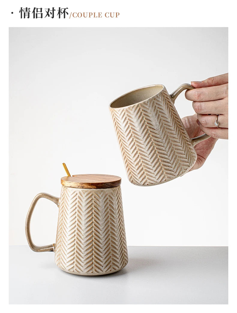 760ml Creative Retro style Mug breakfast cereal milk cute ceramic cup daily household insulated coffee tea cup with spoon