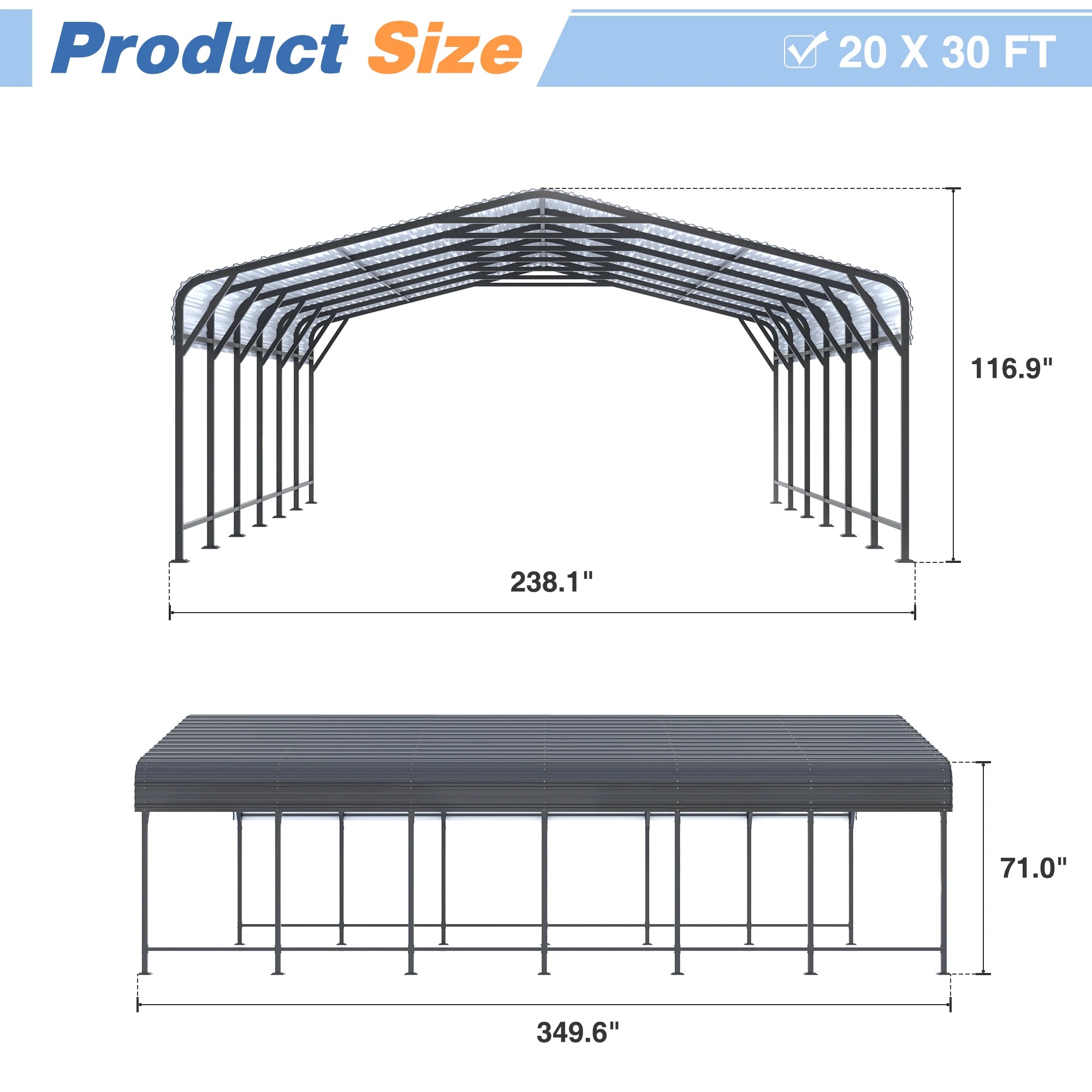 VIWAT 10x15~20x40FT Multi-Size Metal Carport w/ Enhanced Base Outdoor Heavy Duty Garage Galvanized Car Shelter for Graden Patio