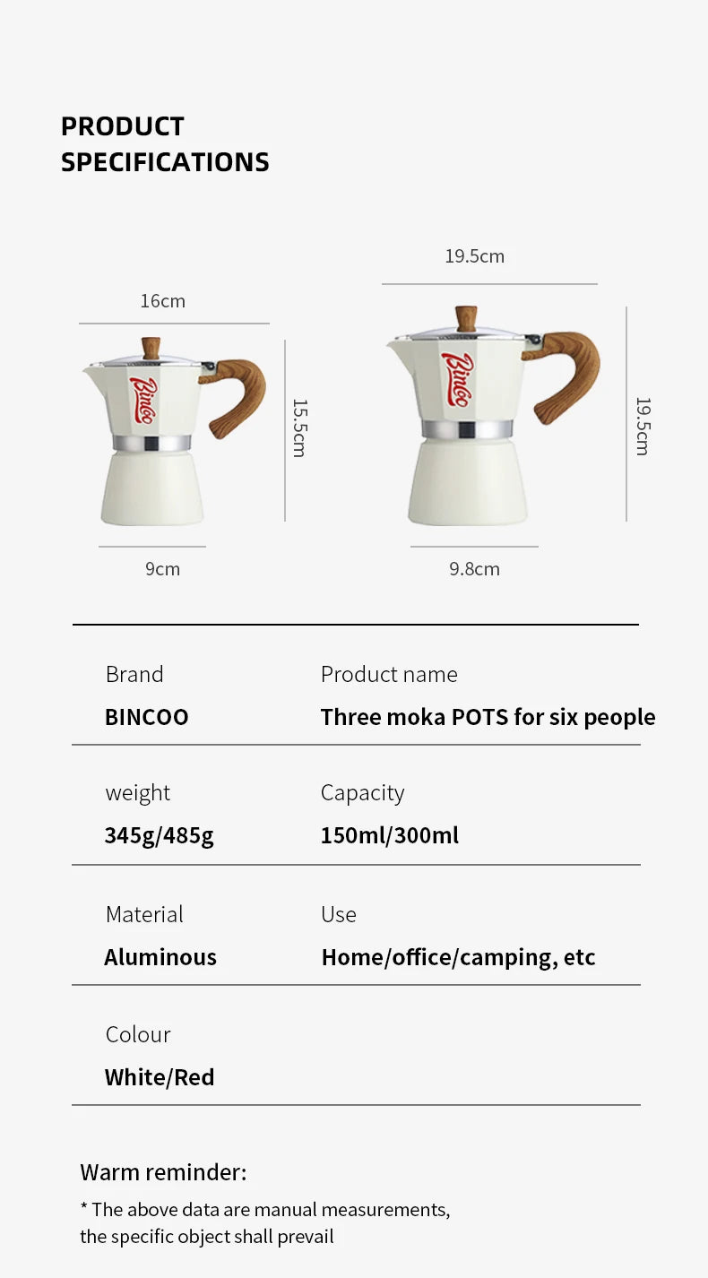 Bincoo Mocha Moka Coffee Pot Aluminum Espresso Maker Italian Coffee Professional Home Barista Accessories Coffee Tools 300ml