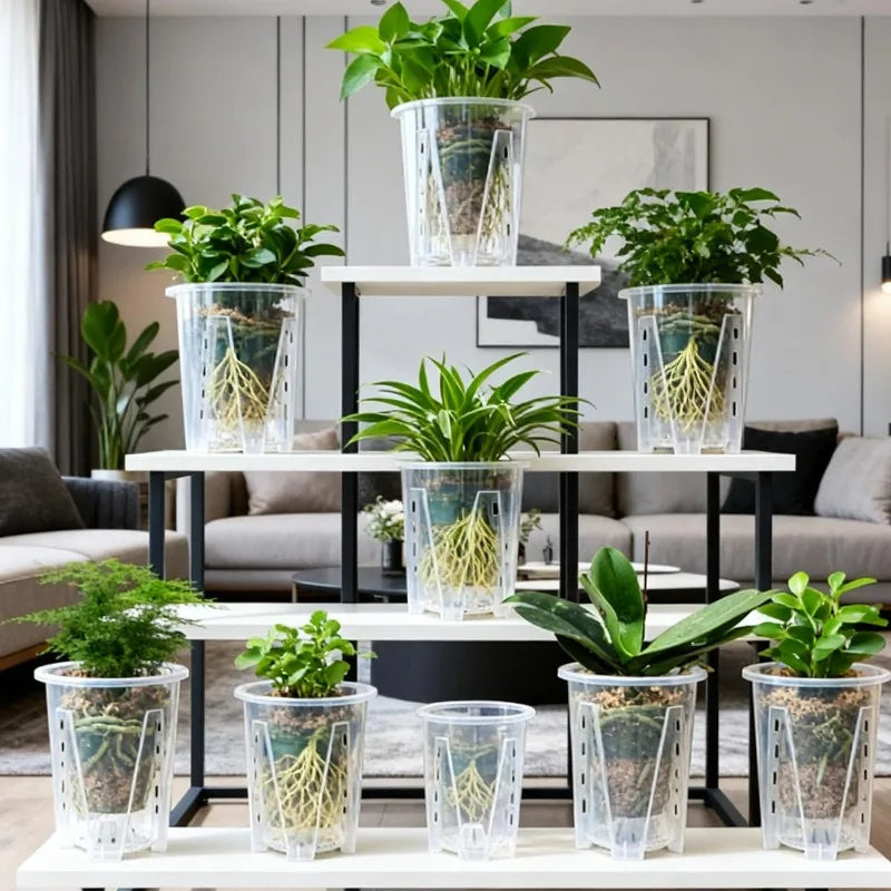 S/M/L/XL Clear PP Plastic Root Control Breathable Flower Pot Orchid Air Holes Plants Enhanced Drainage Garden Pot Home Garden