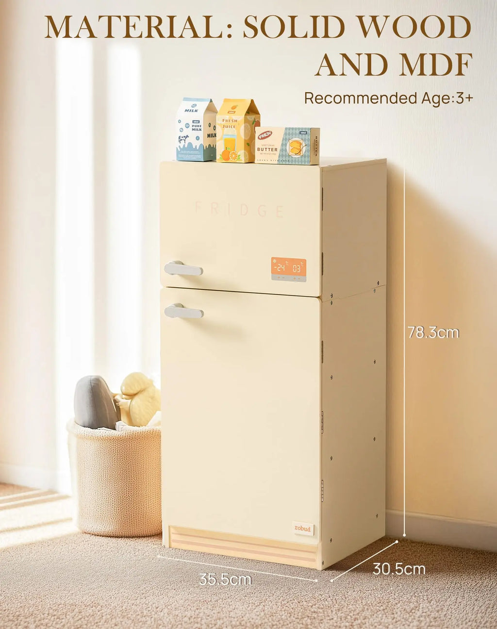 ROBOTIME ROBUD Play Kitchen Wooden Pretend Play Refrigerator Accessories Set for Boys Girls Children Ages 3+