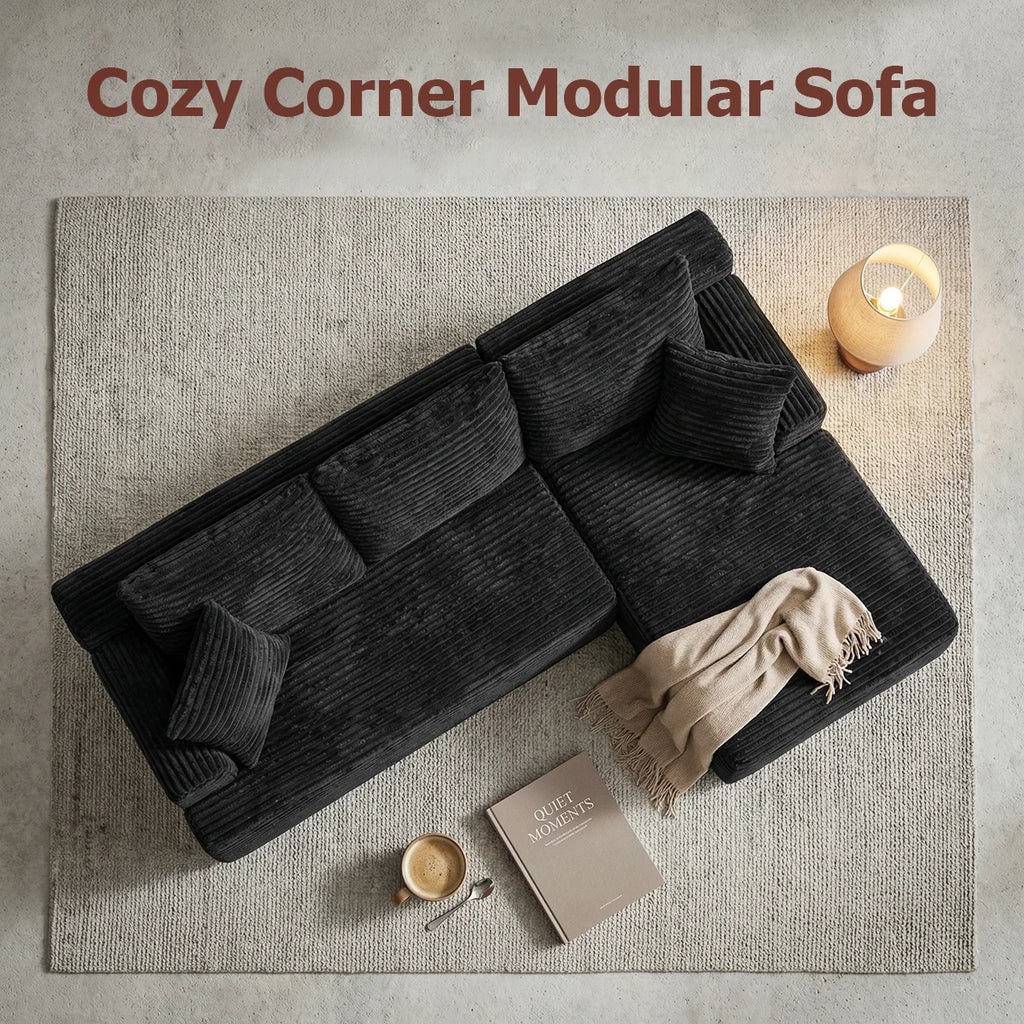 95" L-Shaped Sofa Chaise, No Assembly Required, Rabbit Fleece Upholstery, Ultra Soft & Comfortable, Ready to Use Out of the Box