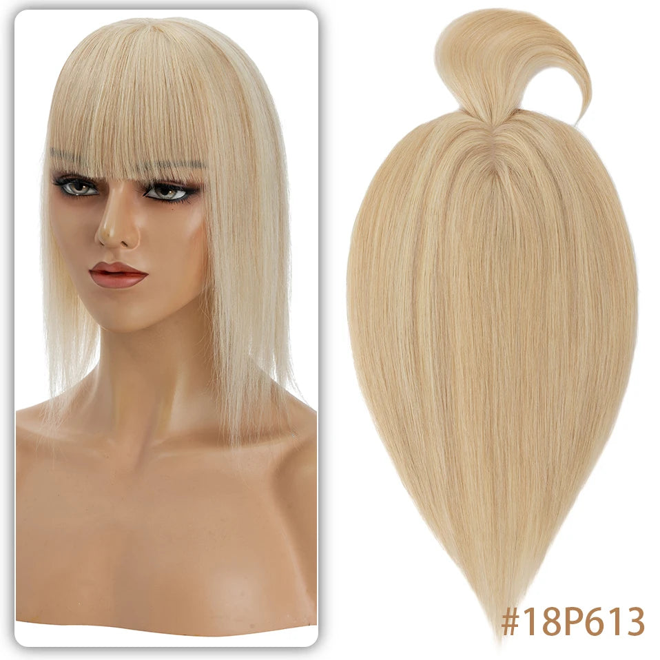 TESS Women Topper 10x12cm Hair Clips Hair Topper Natural Hair Wigs 100% Human Hair Silk Base Clip In Hair Extension Blonde Women