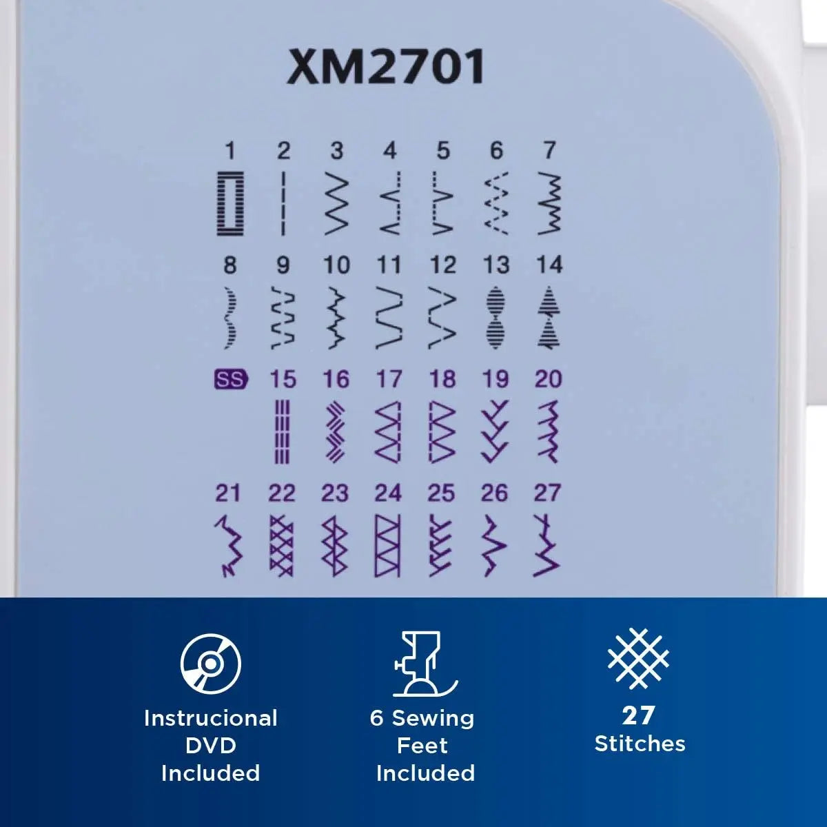 XM2701 Sewing Machine, Lightweight, Full Featured, 27 Stitches, 6 Included Feet