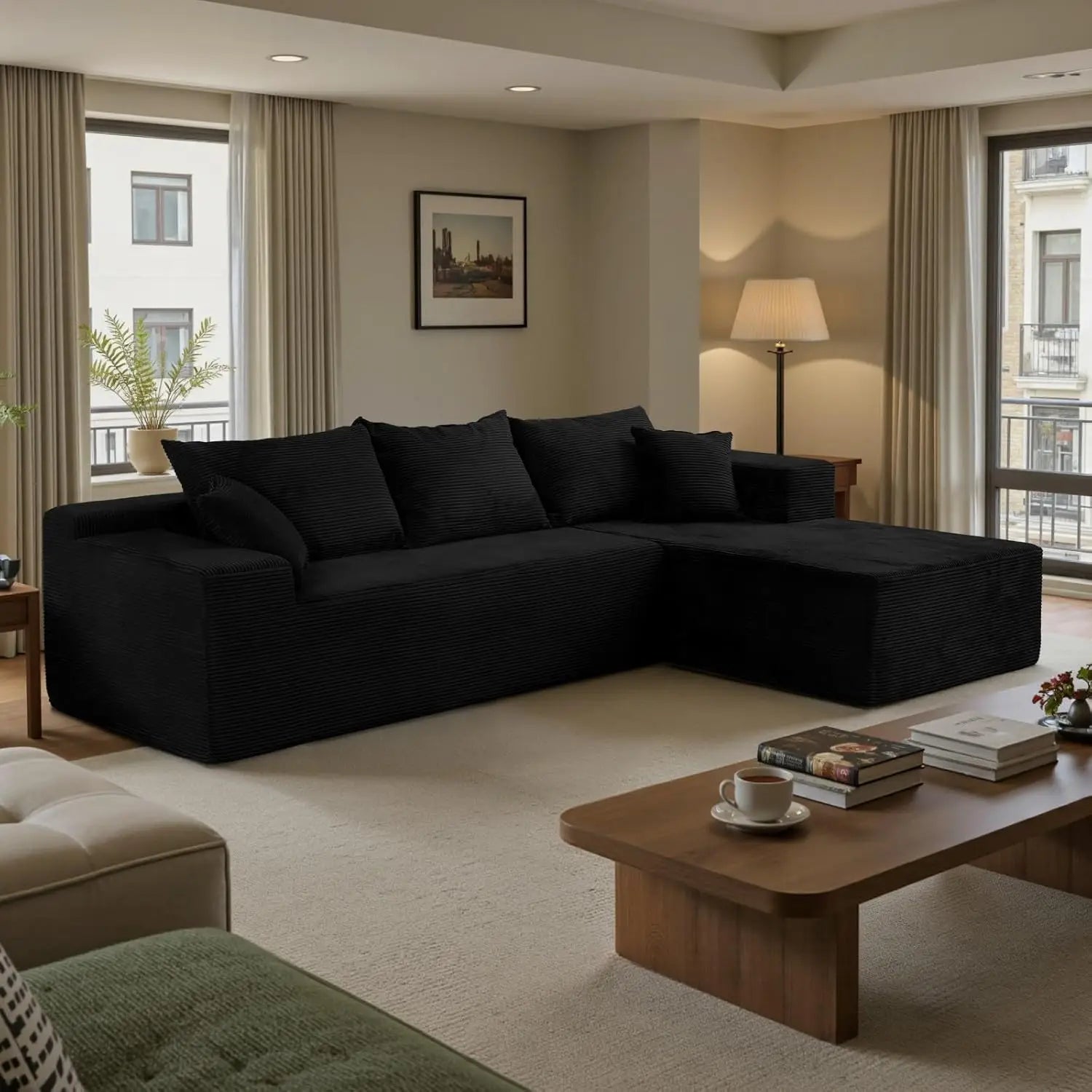 L-Shape Sectional Sofa with Chaise Deep Seat Modular Box Living Room No Assembly Customized