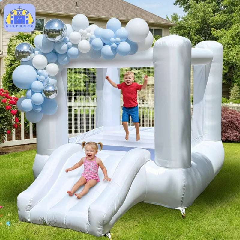 （This product is currently sold out） Inflatable White Bounce House With Slide Oxford Bouncy Castle Include Blower (without tarp)