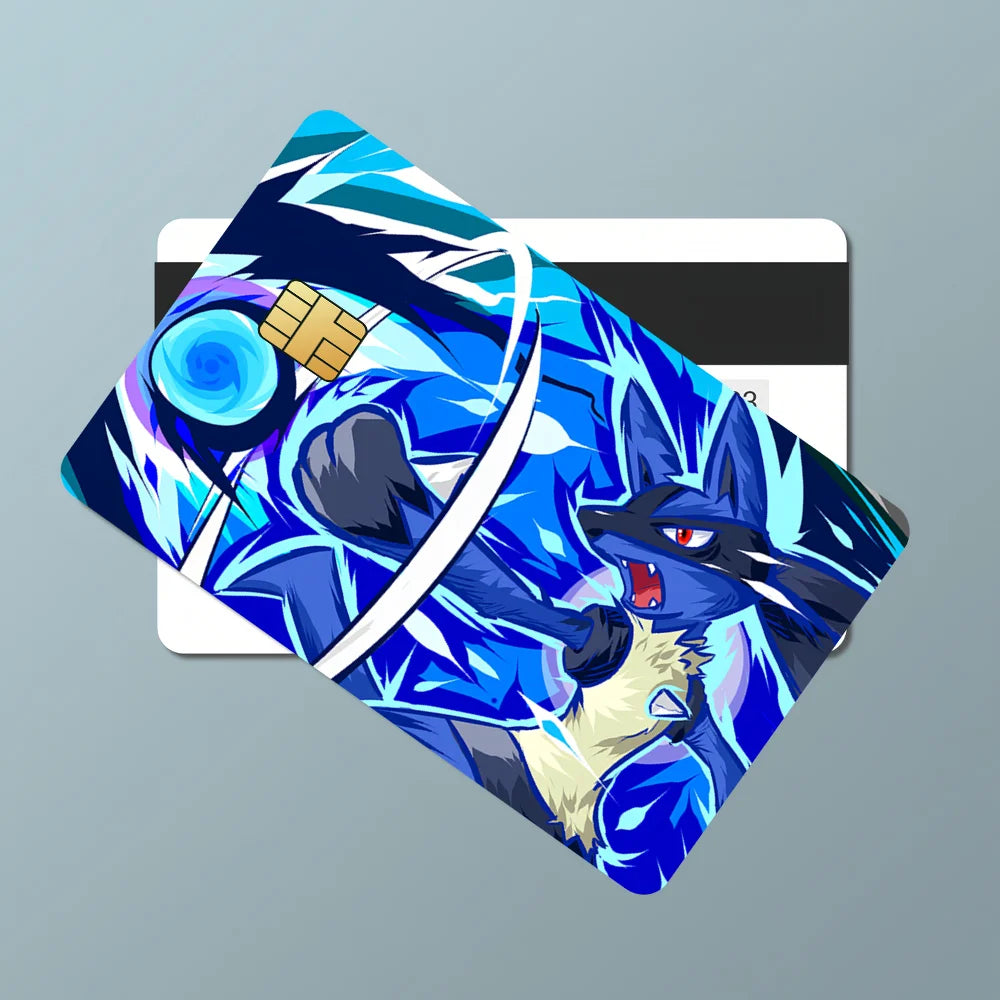 Cool Cartoon P-Pokemon L-Lucario Film Skin Cover Credit Card Stickers 4PCS Debit Front Decoration Bank Bus Pass Waterproof