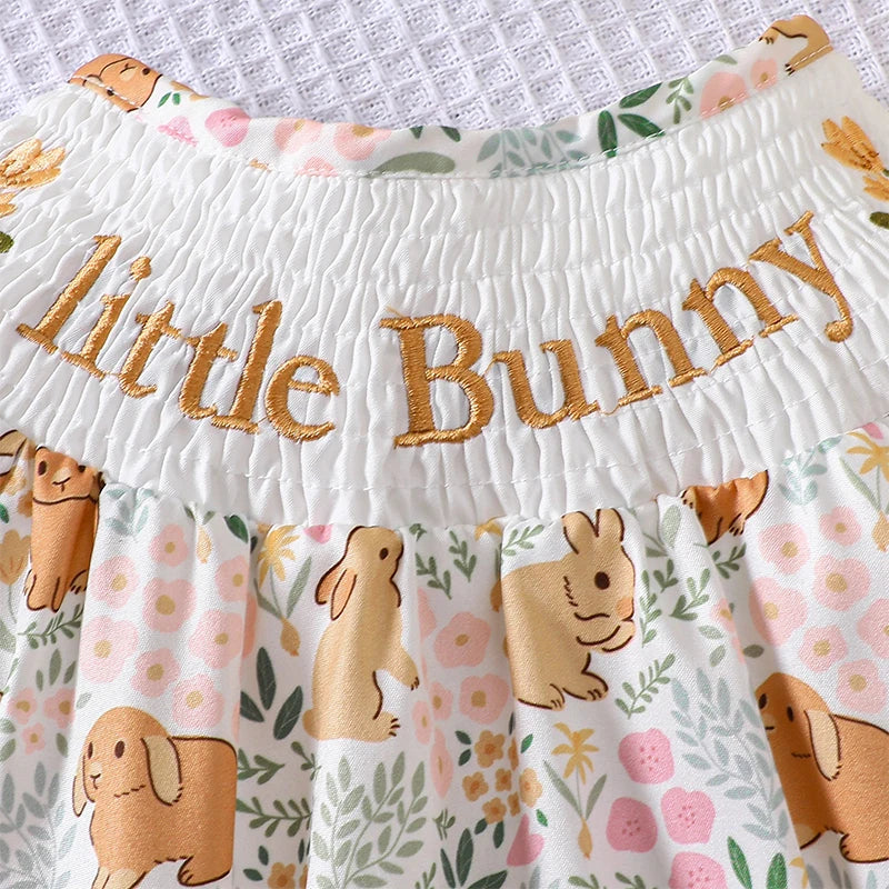 Adorable Infant Easter Jumpsuit with Cute Bunny Embroidery Short Sleeves Round Neck and Matching Bow Headband