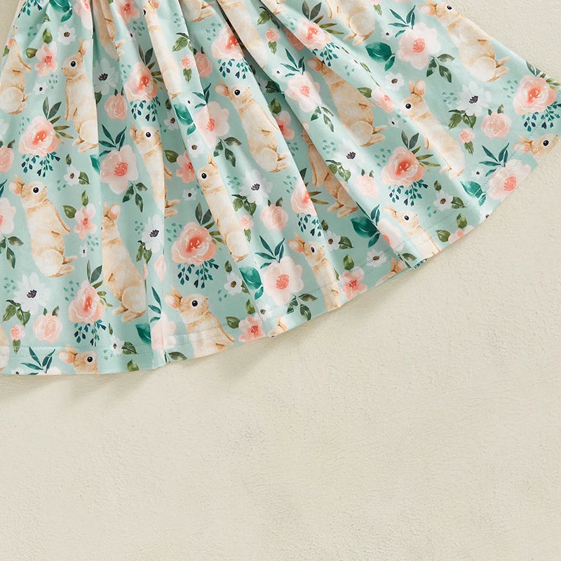 Baby Girl Easter Outfit Pink Floral Print Ruffle Sleeve Round Neck A-Line Dress for Spring and Summer Celebrations