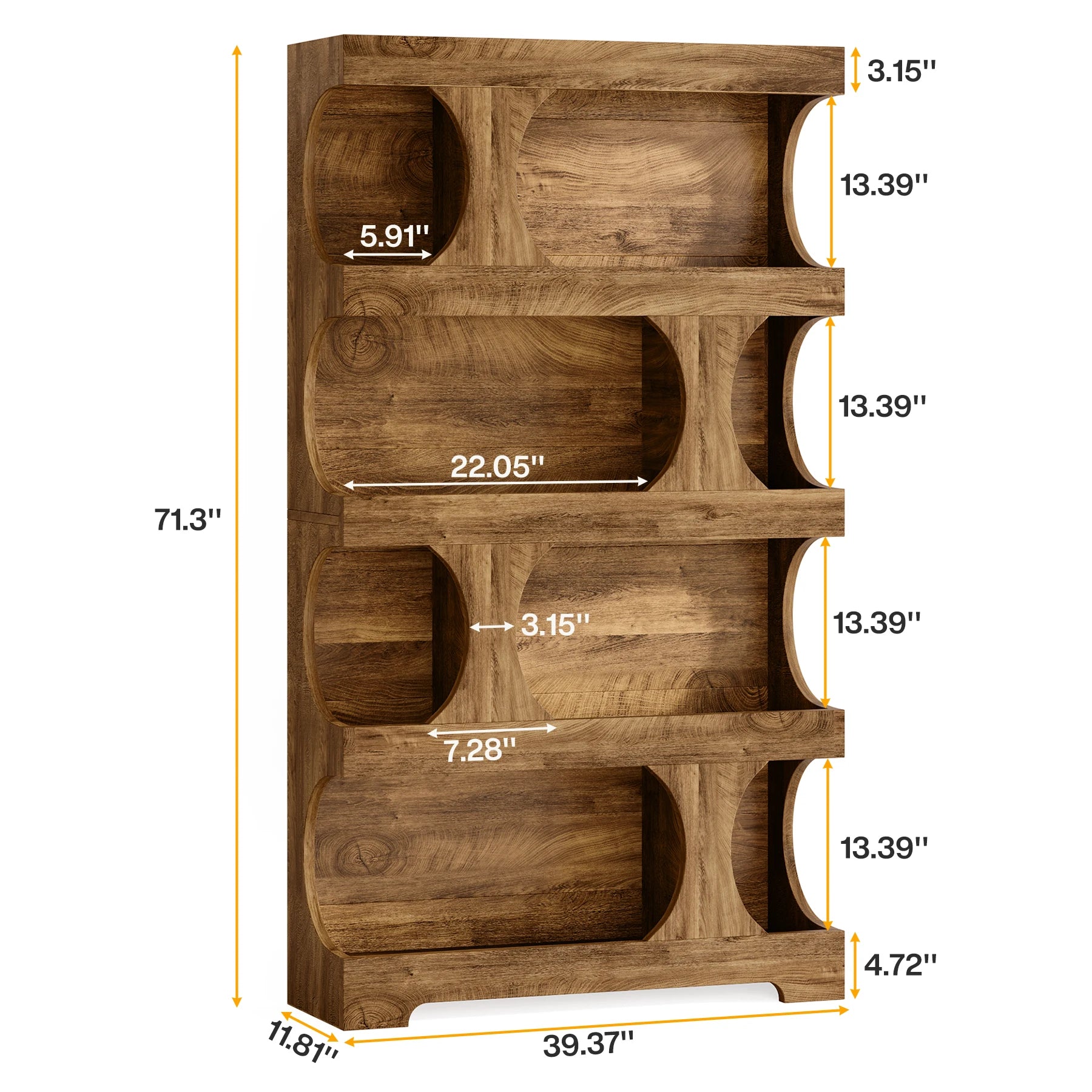 Tribesigns 71" Tall Bookcase, 4-Tier S-Shaped Bookshelf, Wood Decorative Storage Shelving, Modern Freestanding Display Shelves