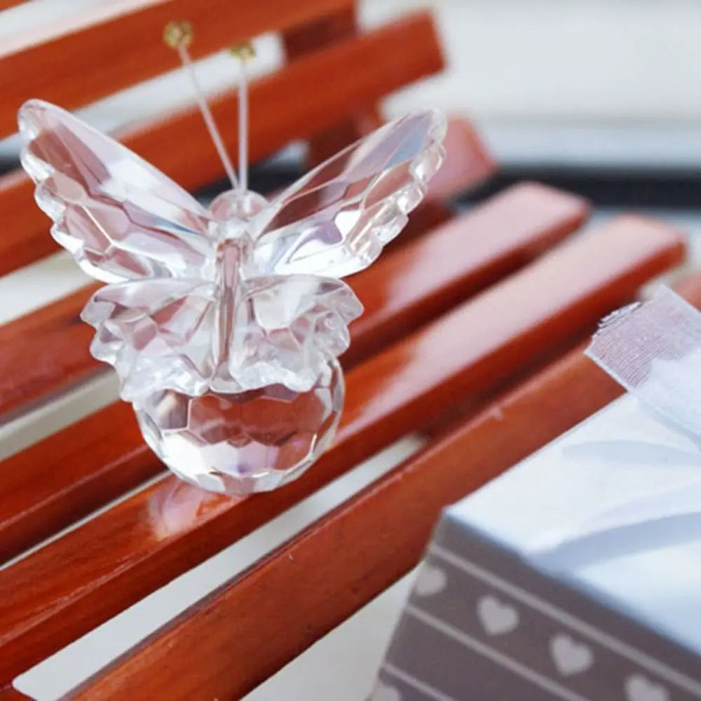 Creative White Crystal Crystal Butterfly Cute Handmade Miniature Figurines Glass Art Vivid Butterfly Ornament Home Decoration