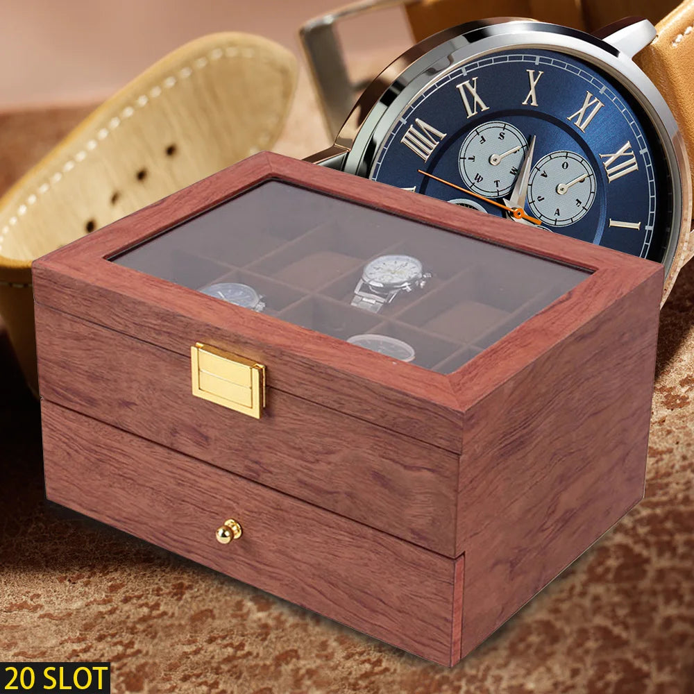 20 Slot Wooden Watches Display Box Case Jewelry Watch Storage Organizer
