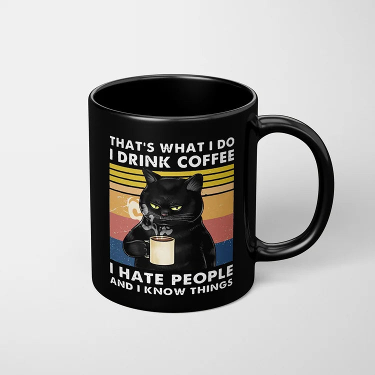 I drink coffee Cat Mug 11oz Funny Cats Black Ceramic Coffee Mug  Office Tea Cup