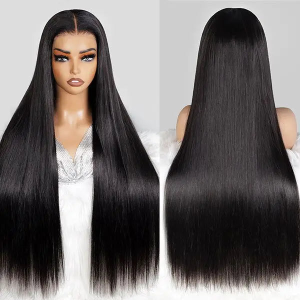 Wowear 24 Inch Straight Lace Front Wigs Human Hair Tape In Hair Extensions Human Hair 20pcs 50g Natural Black Wig Brazilian Hair