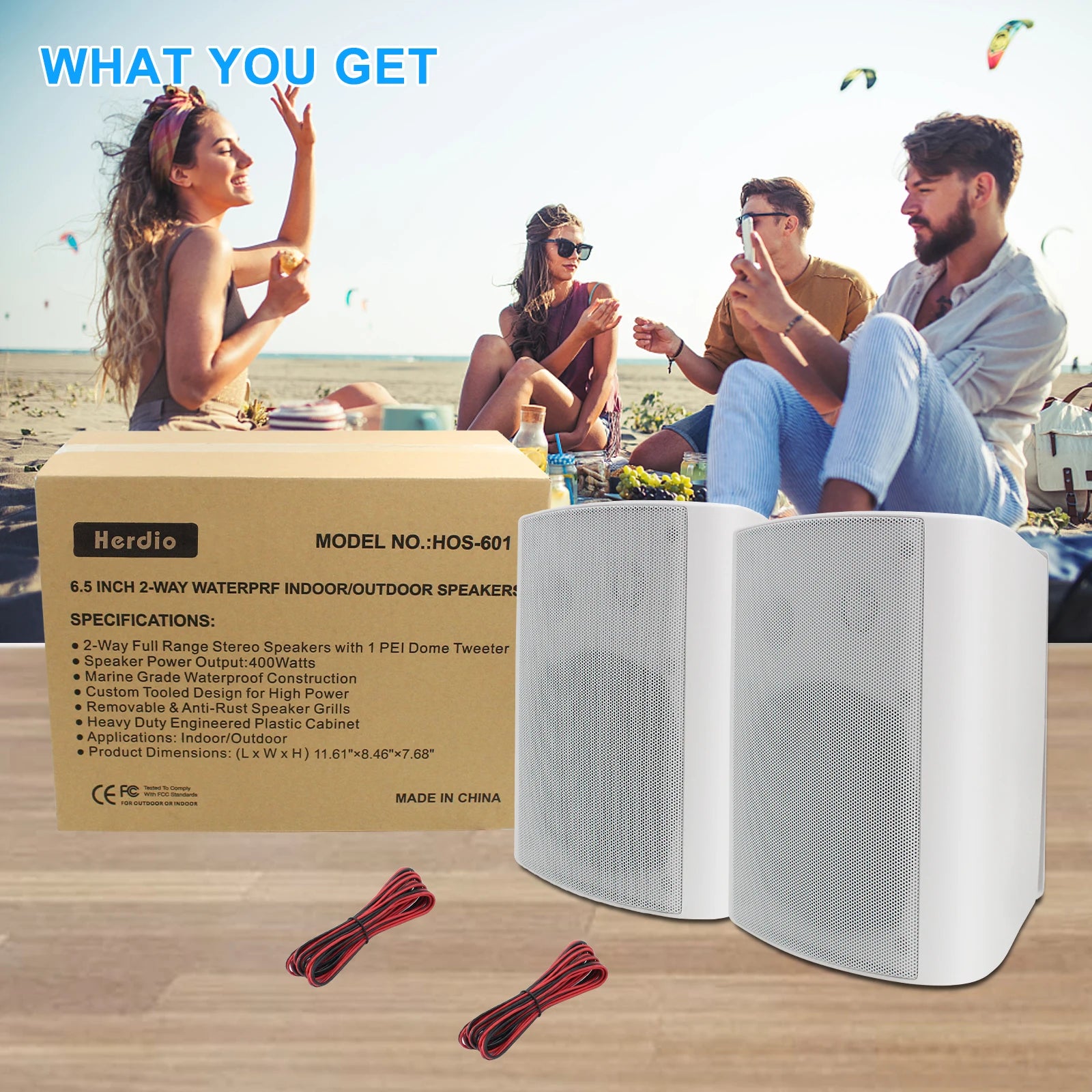 Herdio 2PCS 6.5'' 400W Outdoor Passive Speakers Wired Waterproof With Powerful Bass Wall Mount Speakers For Indoor Patio Covered