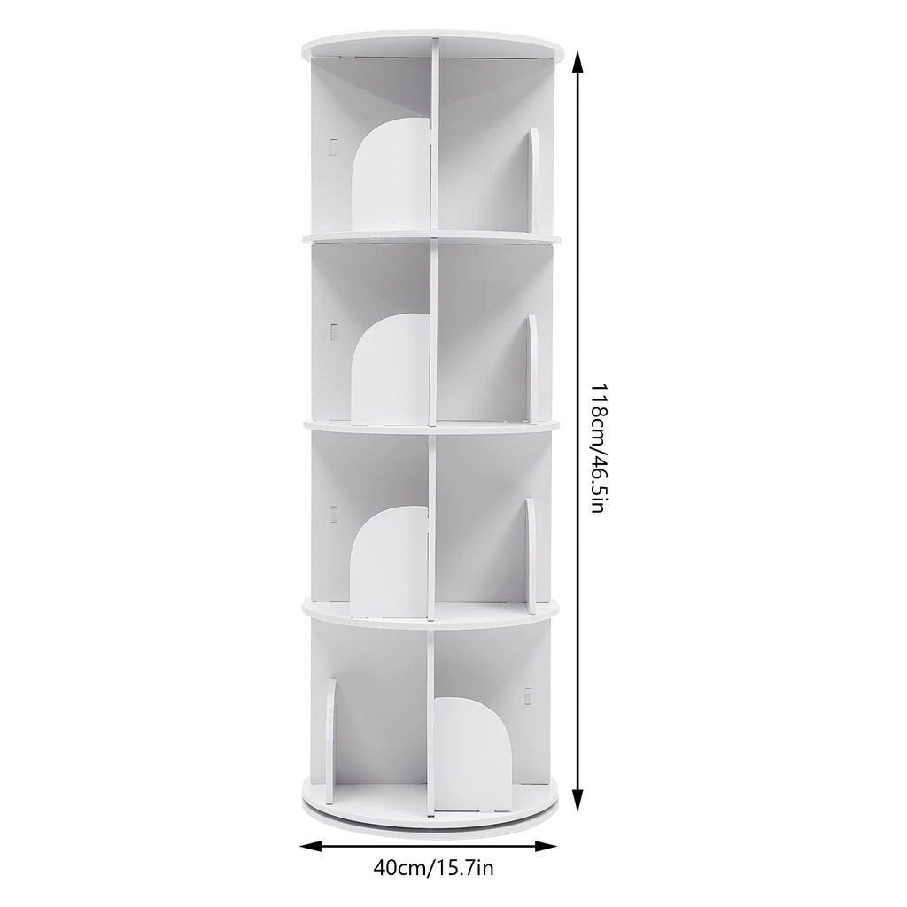 2/4-Tier Wooden Rotatable Bookshelf - 360°Display Floor Standing Storage Rack, White Multifunctional Bookshelf Organizer