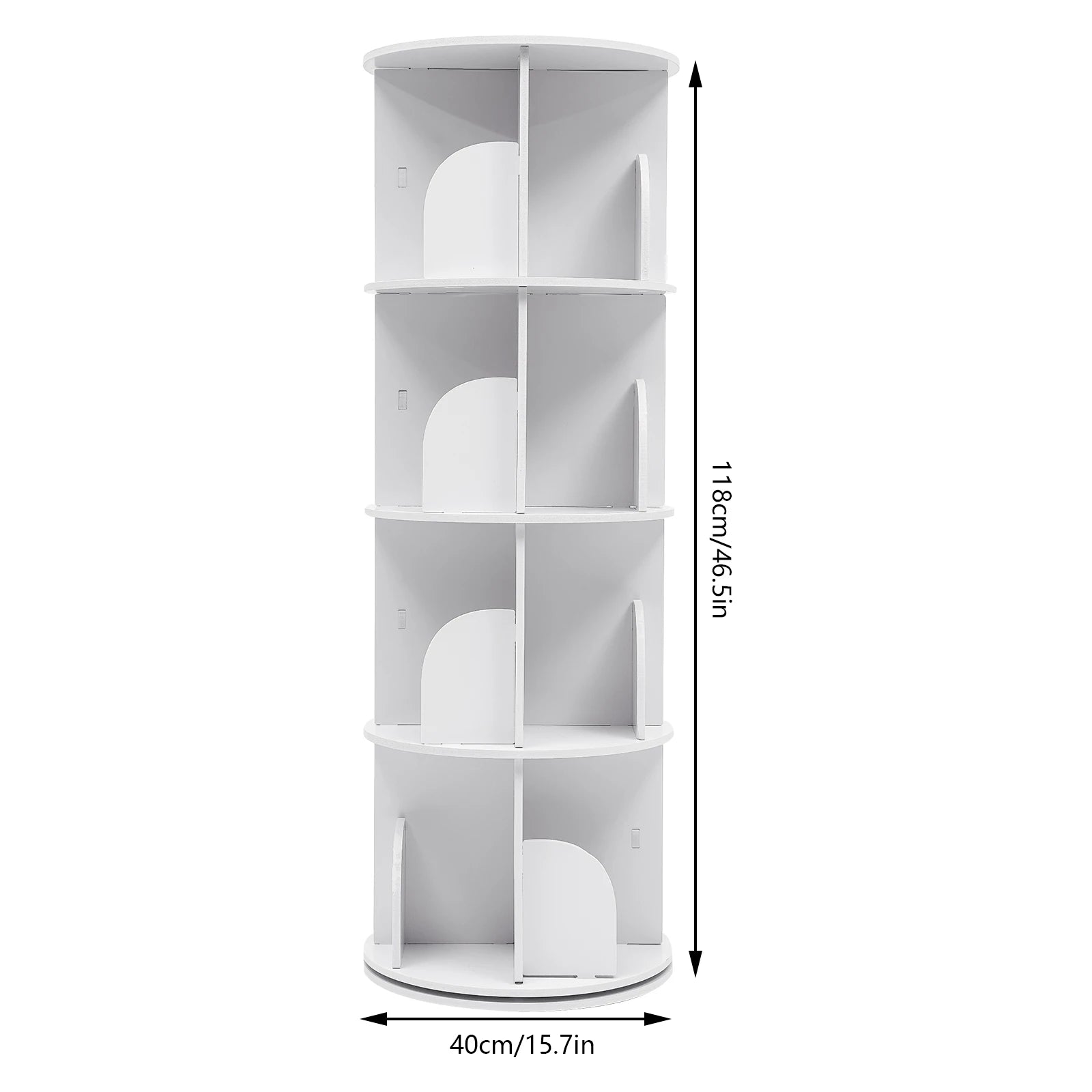 2/4-Tier Wooden Rotatable Bookshelf - 360°Display Floor Standing Storage Rack, White Multifunctional Bookshelf Organizer