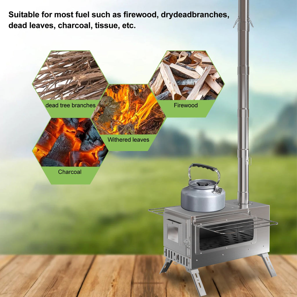 Wisfor Portable Hot Tent Stove,Wood Burning Stove for Camping, Tent Stove With View Glass, Large Stainless Steel Camping Stove