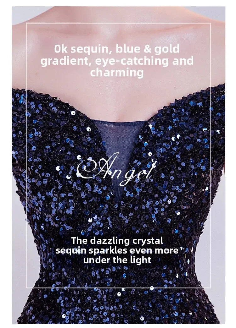 One Shoulder Evening Gown New Gradient Black Annual Party Stage Performance Host Walking Fish Tail Dress for Women 2026