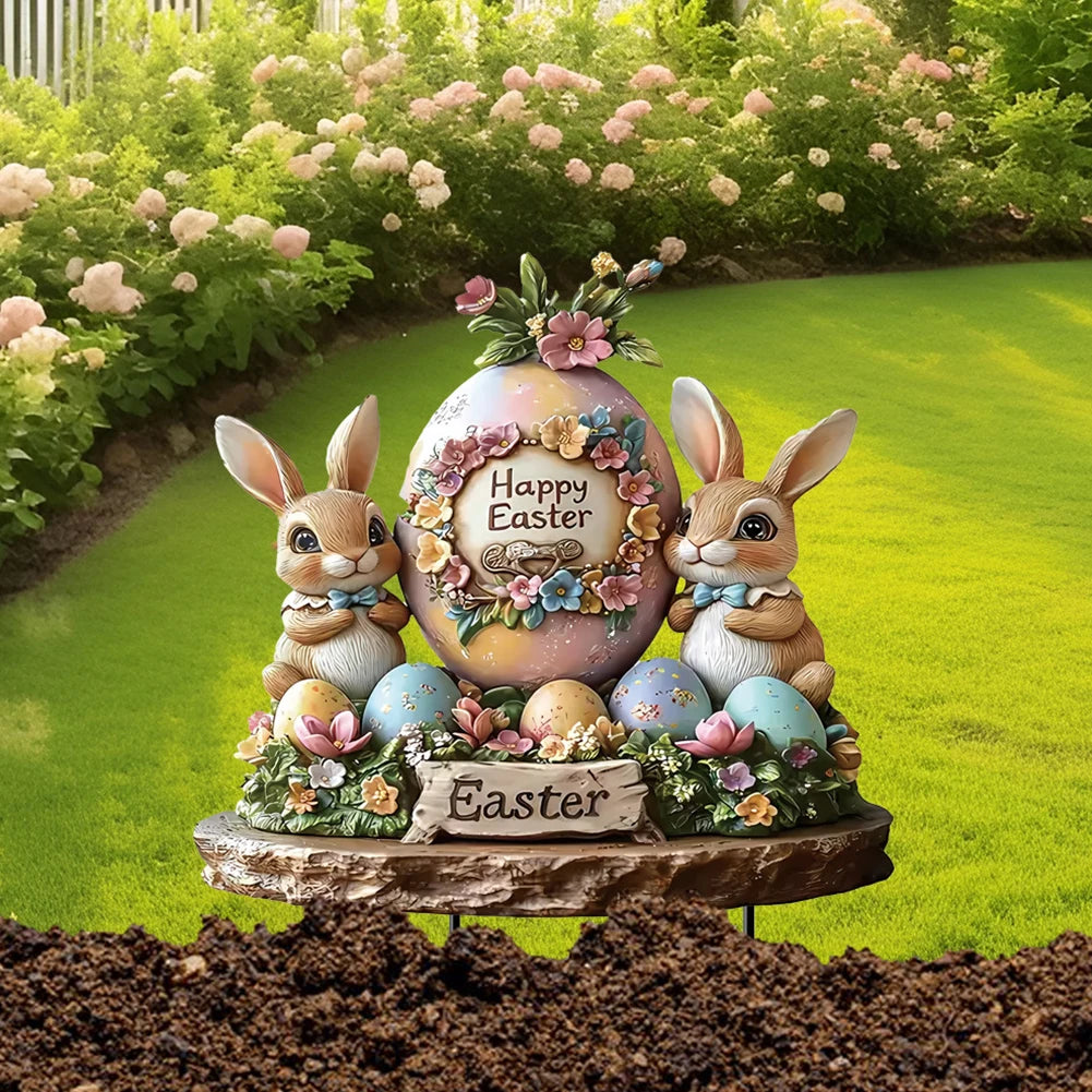 Easter Bunny Garden Stake Acrylic Easter Yard Sign 2D Flat Easter Rabbit Garden Signs for Easter Decorations