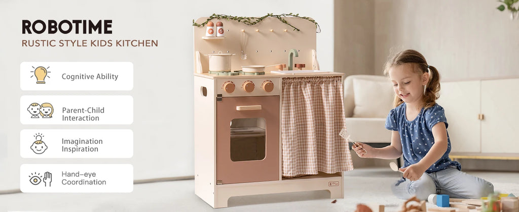 ROBOTIME ROBUD Play Kitchen Wooden Pretend Play Refrigerator Accessories Set for Boys Girls Children Ages 3+