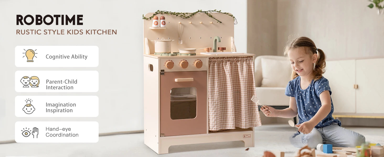 ROBOTIME ROBUD Play Kitchen Wooden Pretend Play Refrigerator Accessories Set for Boys Girls Children Ages 3+
