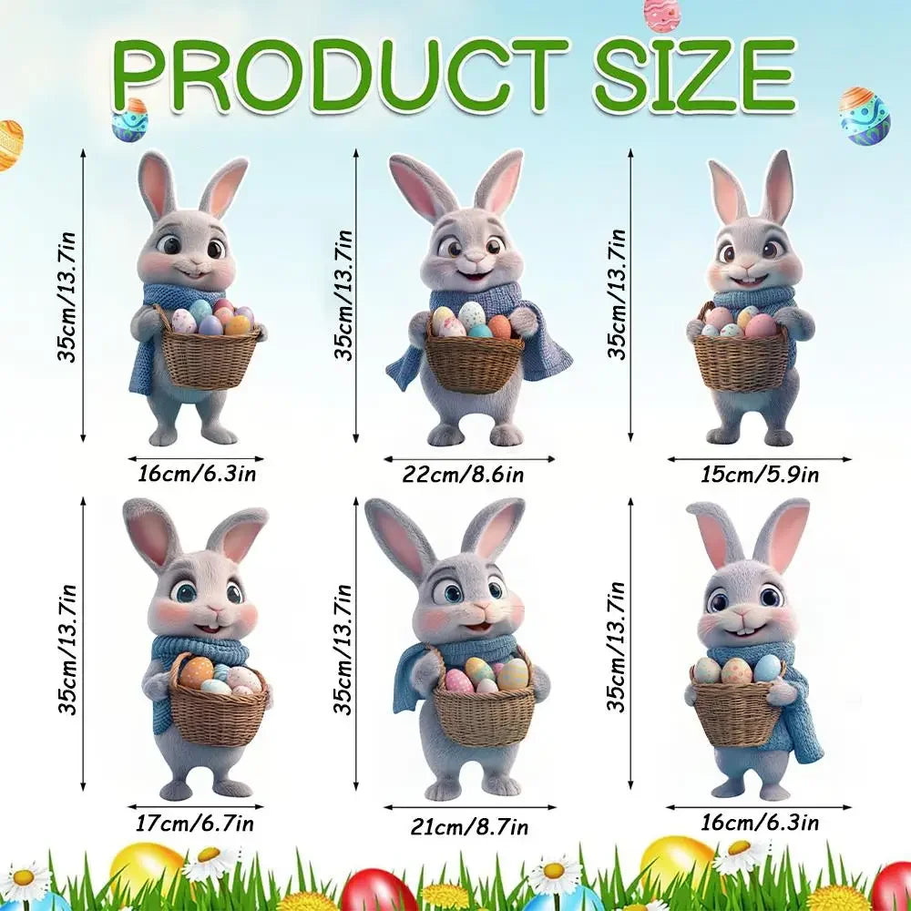 6 Pcs Easter Yard Signs with Stakes - Bunny Eggs, Basket, Chicks-Easter Lawn Decoration Easter Props Spring Patio