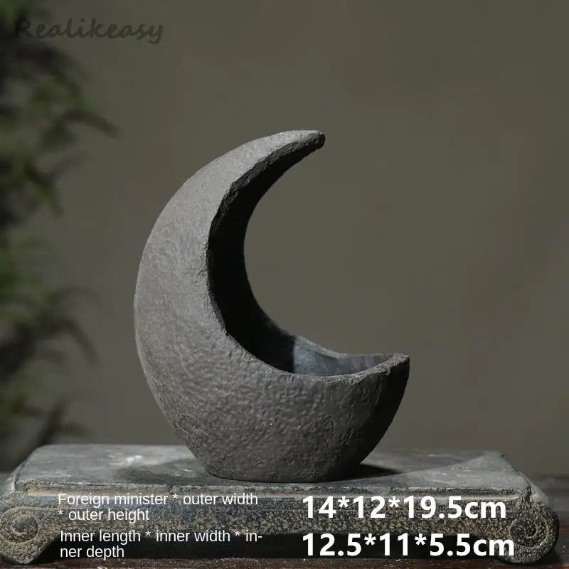 Chinese Purple Sand Flower Pot Creative Handmade Moon shaped Flower Pot Ceramic Bonsai Pot Home Desktop Decoration Pot 1PCSLE655