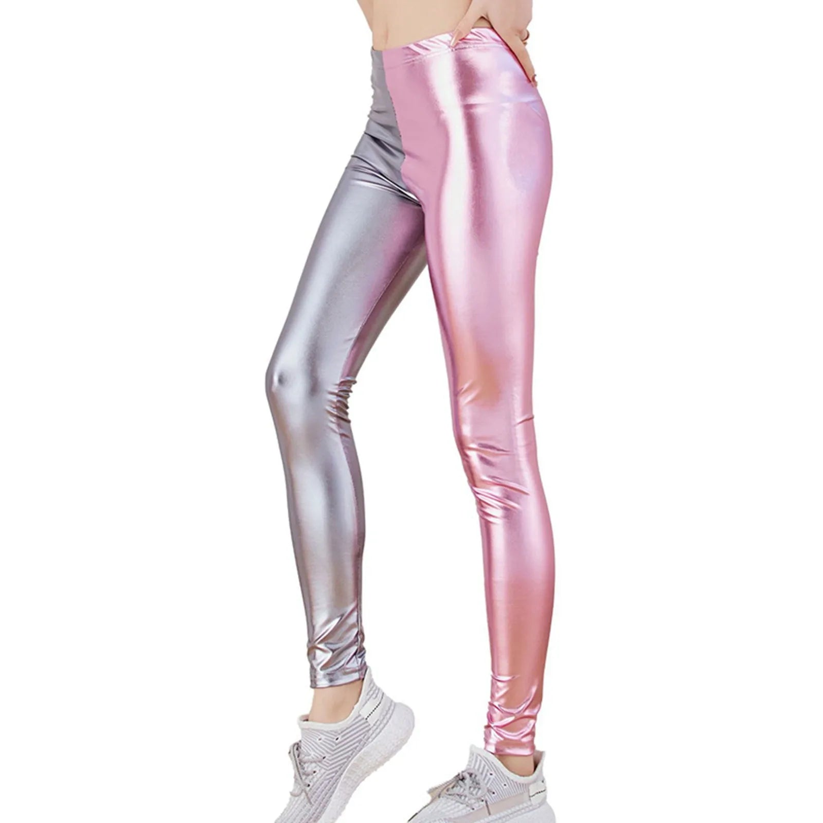 Women Stretchy Leggings Pants Candy Color Party Stage Performance Costumes Clothing High Waist Silver Leggings Clubwear Pants