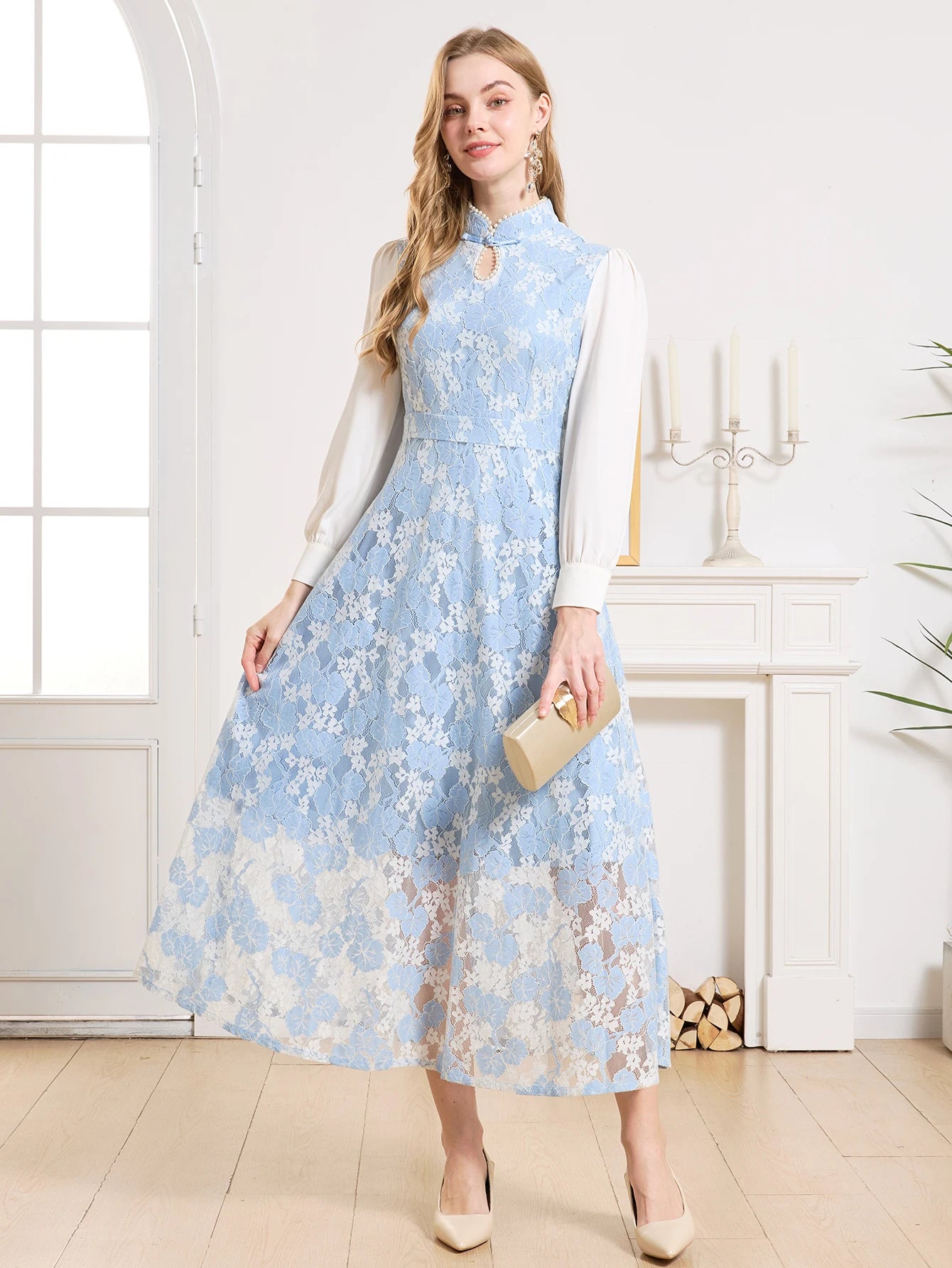 DEVCHATA Elegant Women Dress Spring Summer Luxurious Lace Party Dresses Long Sleeve Lady Formal Evening clothing