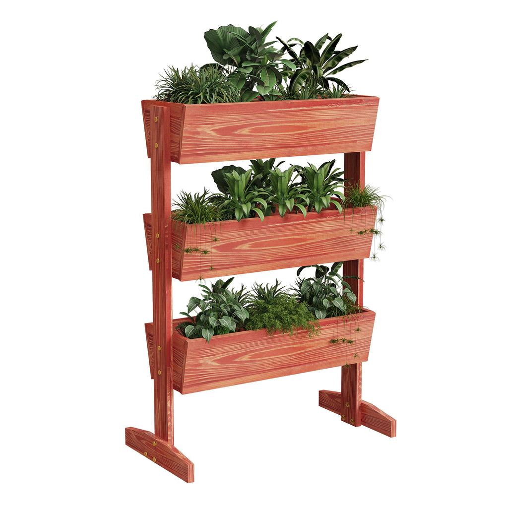 4 Tier Vertical Raised Planter Box Elevated Garden Bed Outdoor Wooden Herb Planter Ladder Vegetable Troughs