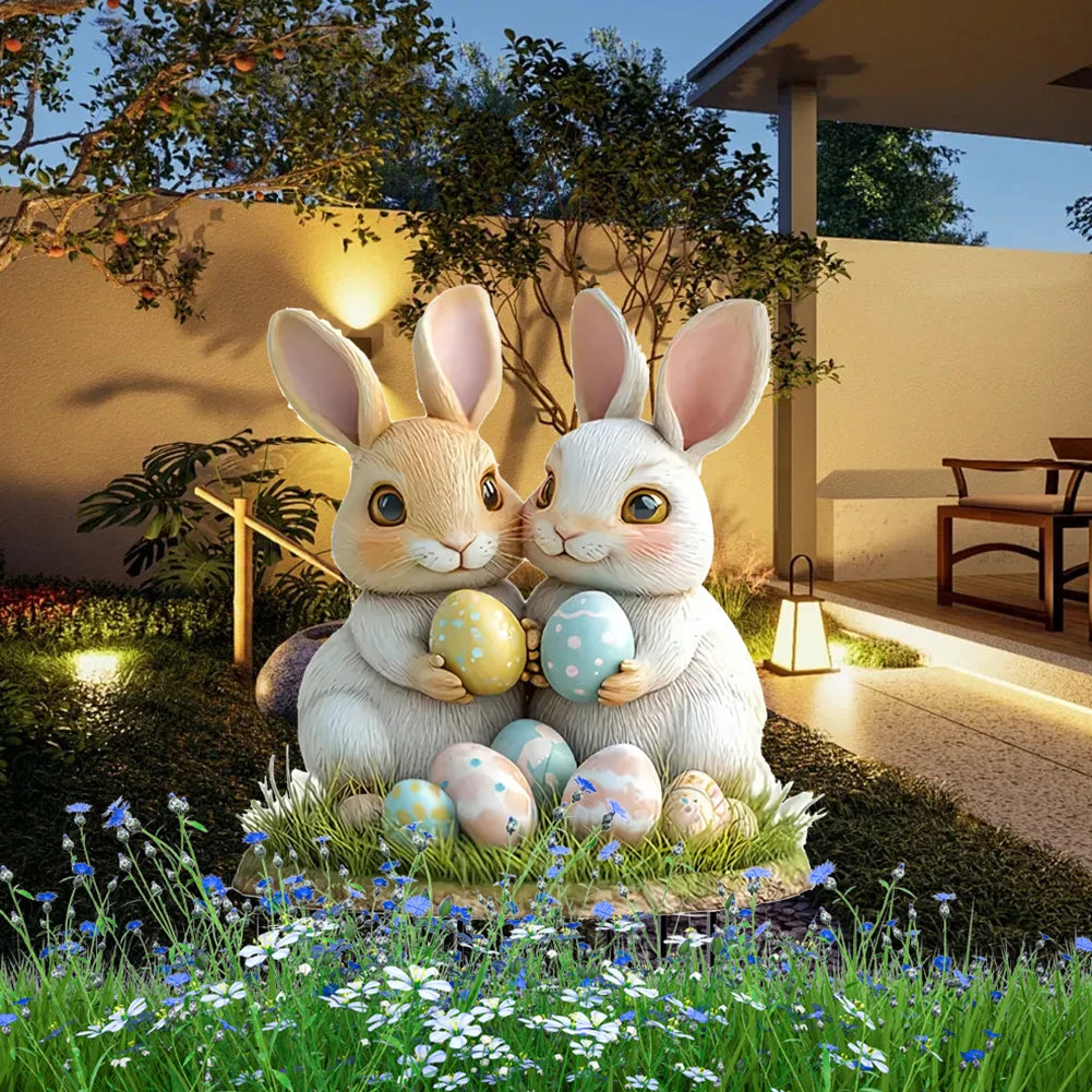 Easter Bunny Garden Stake Acrylic Easter Yard Sign 2D Flat Easter Rabbit Garden Signs for Easter Decorations