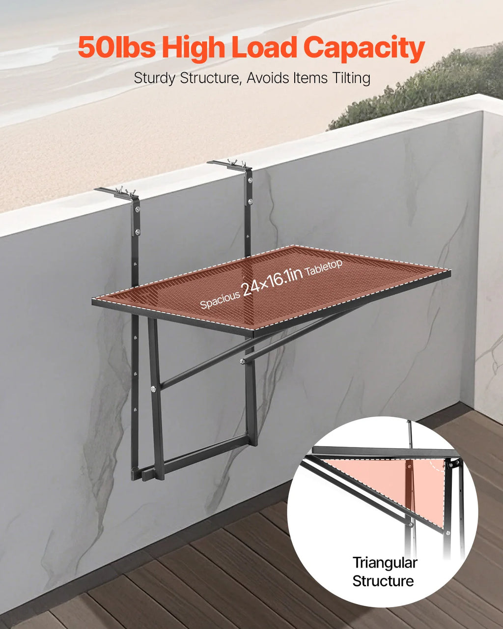 VEVOR Balcony Hanging Table Metal Folding Balcony Railing Table Outdoor Balcony Bar Table for Railings Serving Table for Patio