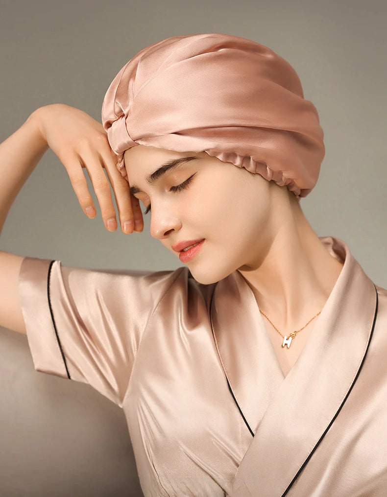 Trend 2026 Pure Silk Night Caps Mulberry Silk Sleeping Bonnet Hair Loss Hat Natural Silk Turban For Hair Sleeping Silk Headwrap