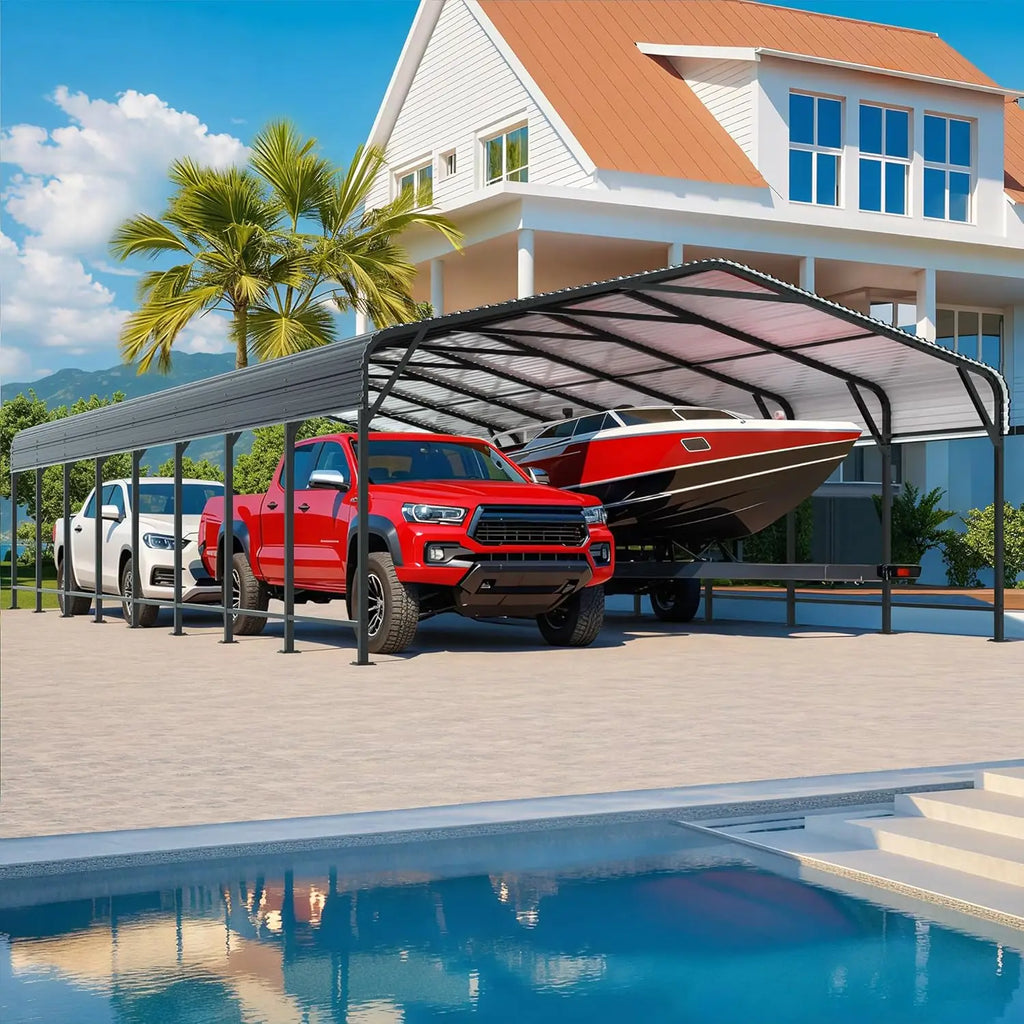 VIWAT 10x15~20x40FT Multi-Size Metal Carport w/ Enhanced Base Outdoor Heavy Duty Garage Galvanized Car Shelter for Graden Patio