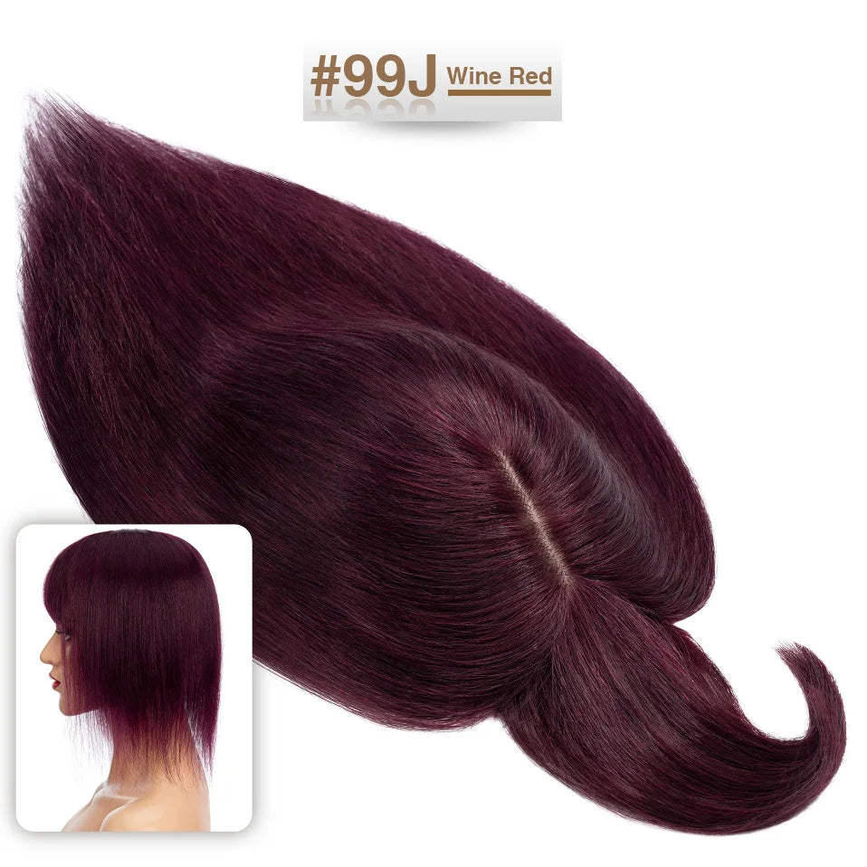S-noilite Women Toppers Hair With Bangs Human Hair 7x13cm Silk Base Hair Cilp Wig Clip In Hair Extensions Hairpiece Natutal Hair