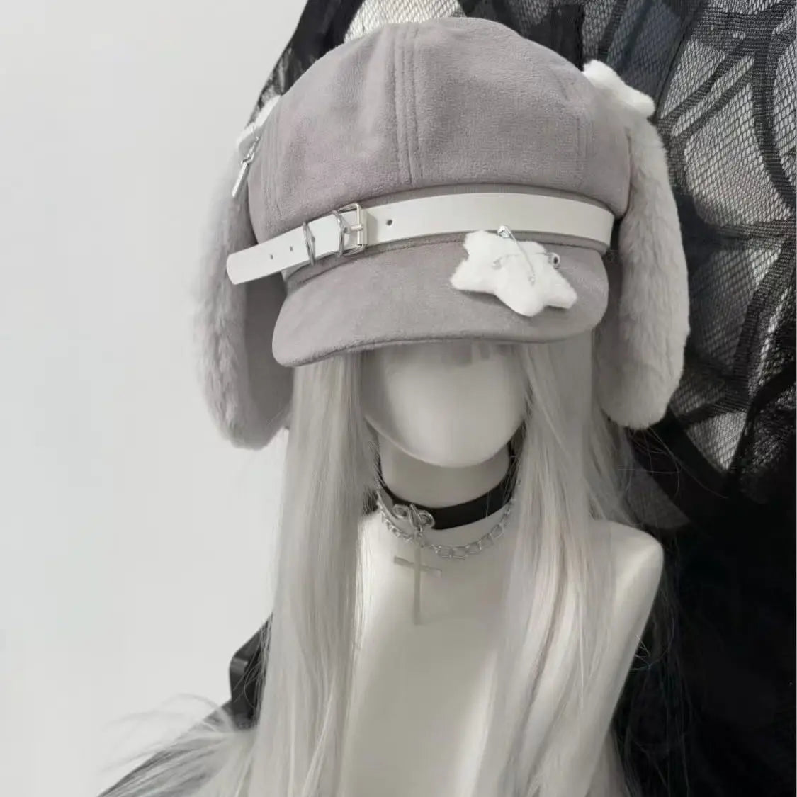 Women's Kawaii Hat Sweet Style New Fashion Cap Grey Dog Eared Cap Subculture Beret Cute Individualistic Embodying Otaku Culture