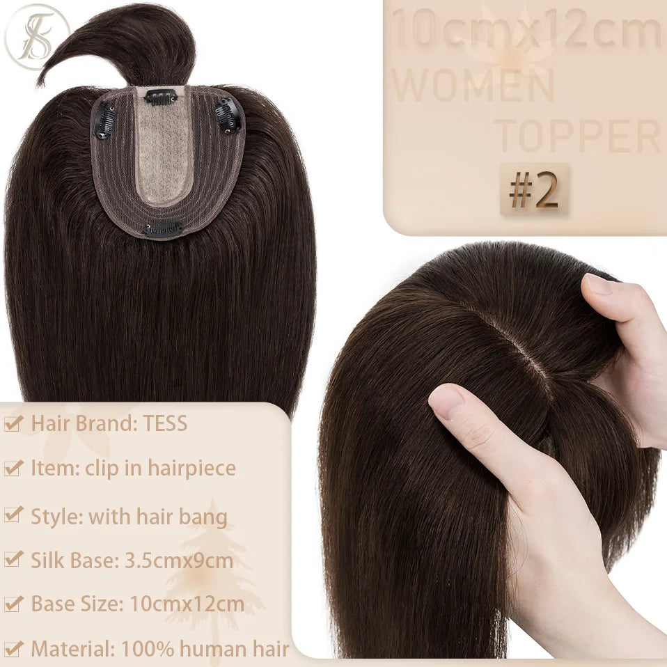 TESS Women Topper 10x12cm Hair Clips Hair Topper Natural Hair Wigs 100% Human Hair Silk Base Clip In Hair Extension Blonde Women
