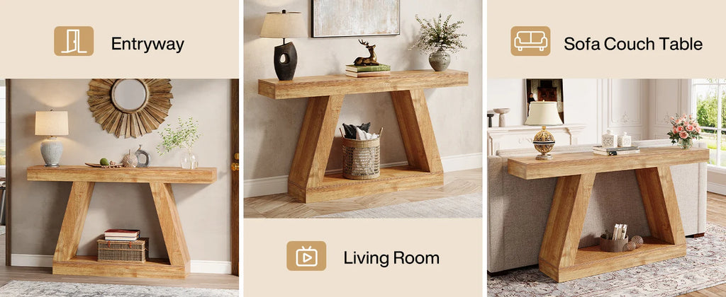 Tribesigns 55-Inch Rustic Console Table with Storage Industrial Wooden Entryway Table for Hallway Living Room