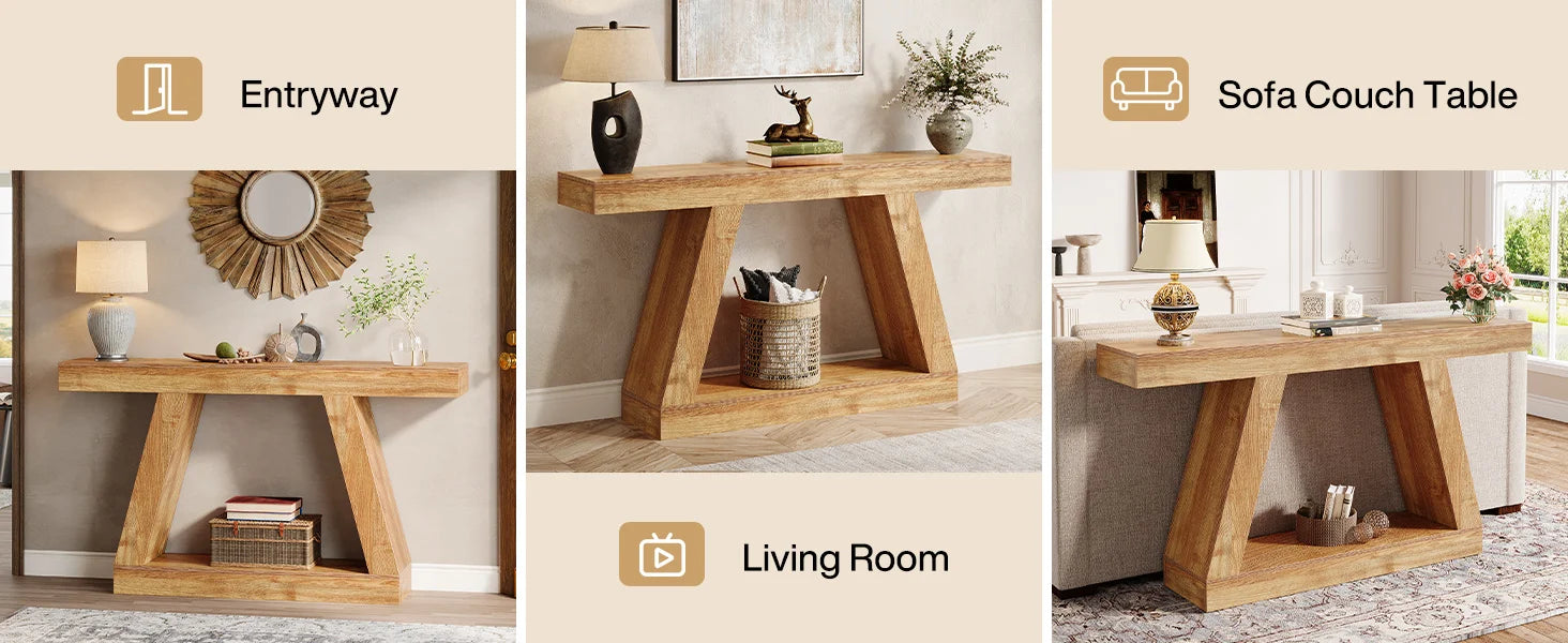 Tribesigns 55-Inch Rustic Console Table with Storage Industrial Wooden Entryway Table for Hallway Living Room