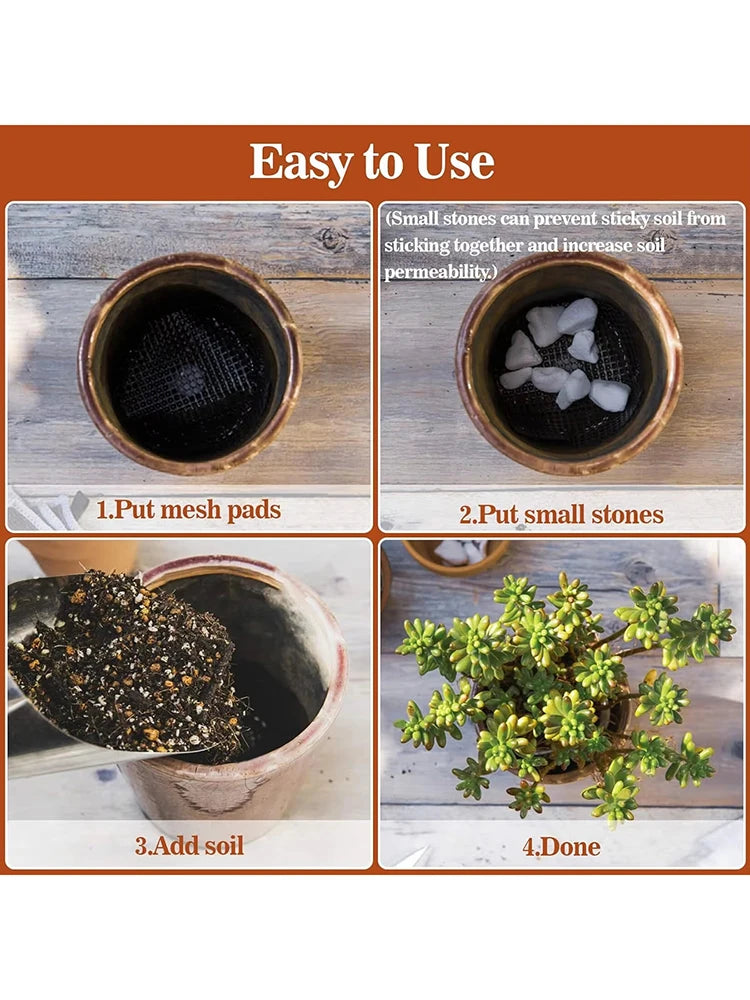 50PCS Flowerpot Gasket Ceramic Black Leakproof Soil Super Large Diameter Breathable Insect-Proof Plastic Circular Mesh Pad