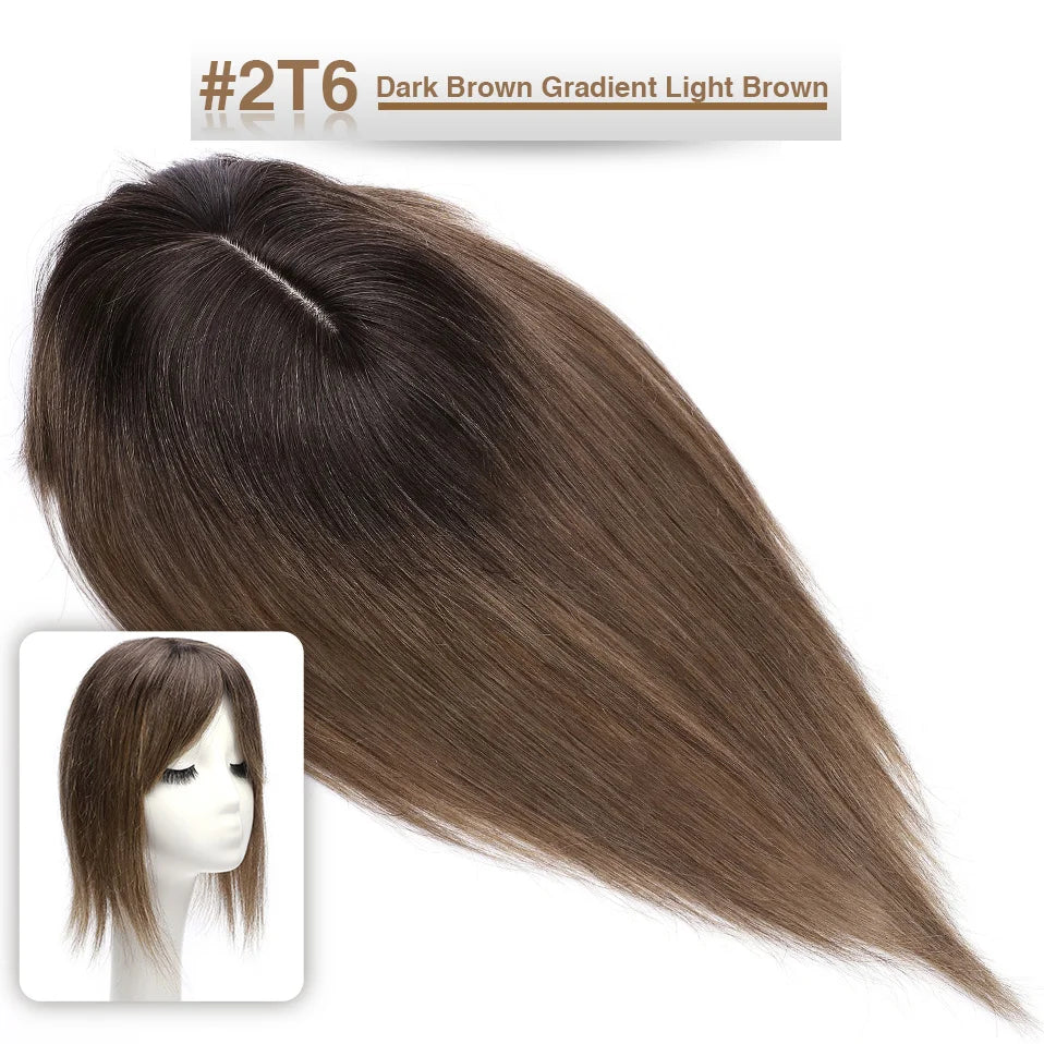 S-noilite Women Toppers Hair With Bangs Human Hair 7x13cm Silk Base Hair Cilp Wig Clip In Hair Extensions Hairpiece Natutal Hair