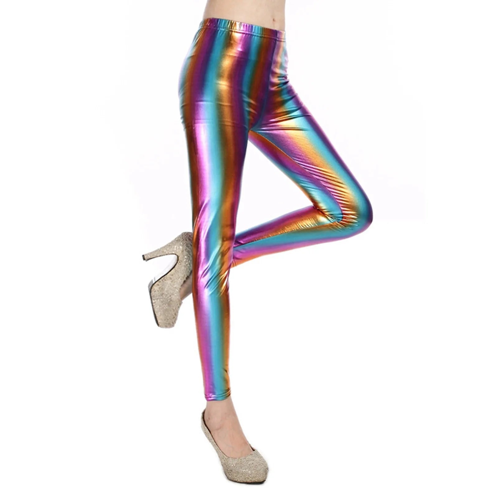 Women Stretchy Leggings Pants Candy Color Party Stage Performance Costumes Clothing High Waist Silver Leggings Clubwear Pants