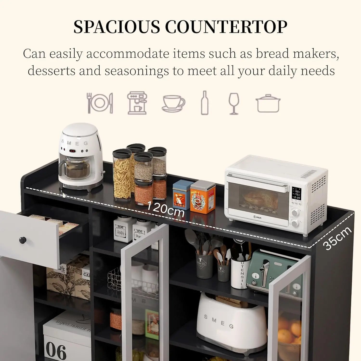 Kitchen Storage Cabinet Buffet Cabinet Coffee Corner Bar Cabinet with Door Functional Cabinet for Kitchen, Dining, Living Room(Z