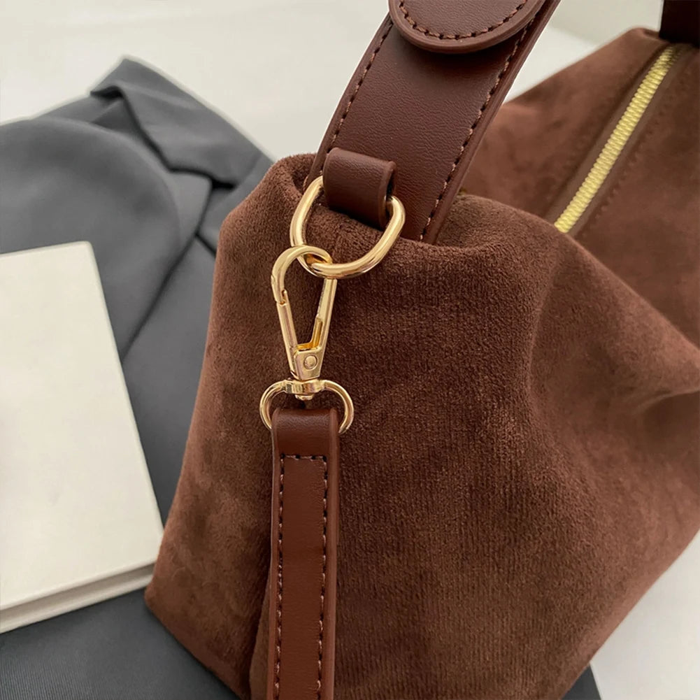 Fashion Autumn Winter Big Boston Tote Soft Matte Suede Cow Leather Women's Handbag Shoulder Crossbody Bag For Women Grey Brown