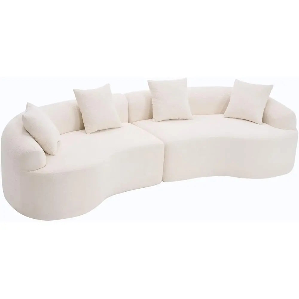 Luxury 4-Seater Curved Chenille Sectional Sofa with Plush Pillows for Living Room Comfort